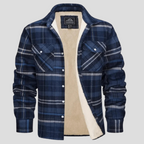 Men's Fleece Lined Plaid Shirt Jacket with Chest Pockets