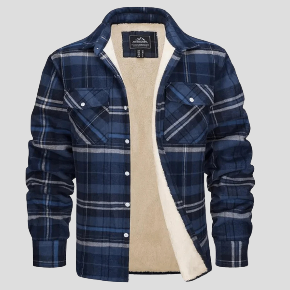 Men's Fleece Lined Plaid Shirt Jacket with Chest Pockets