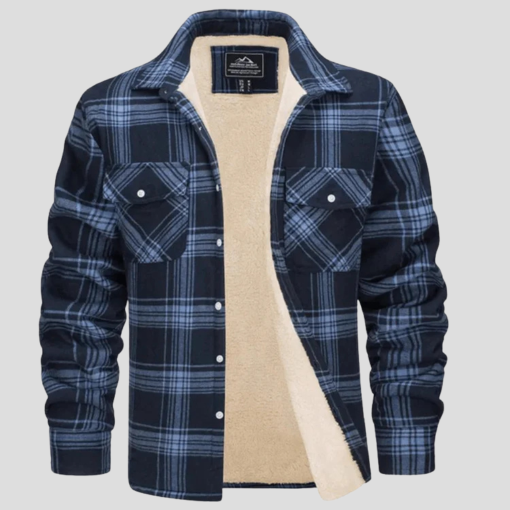 Men's Fleece Lined Plaid Shirt Jacket with Chest Pockets
