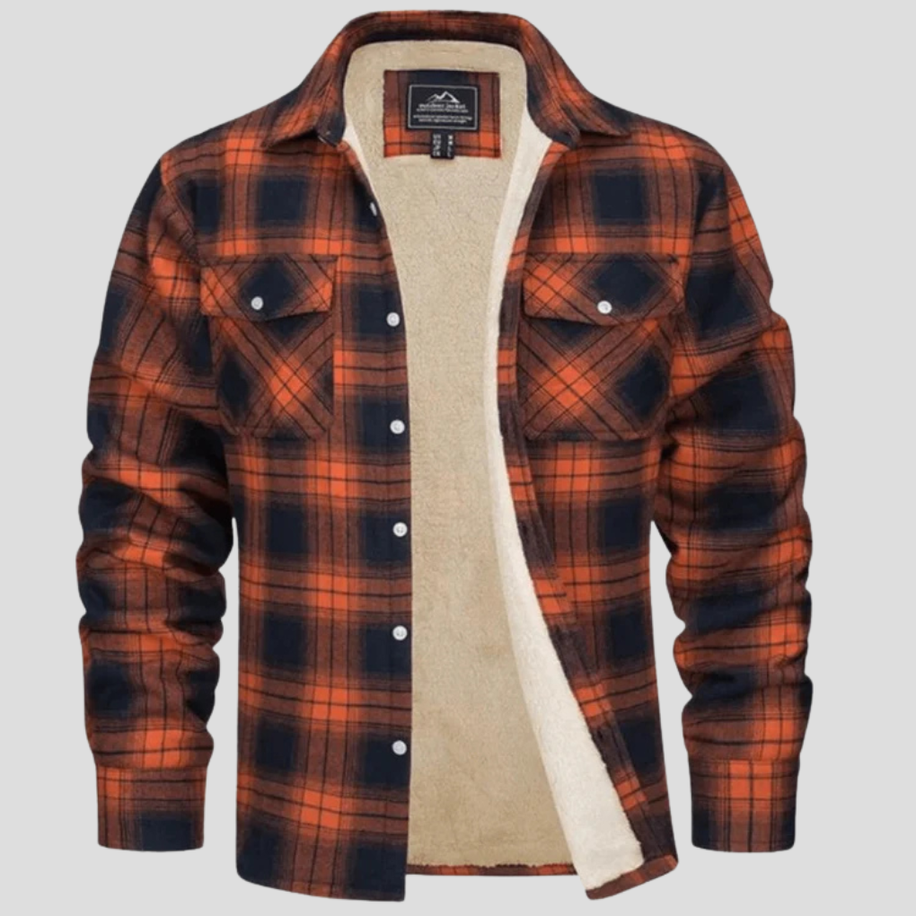Men's Fleece Lined Plaid Shirt Jacket with Chest Pockets