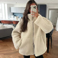 Oversized Women's Teddy Fleece Jacket with Full-Zip and Stand Collar