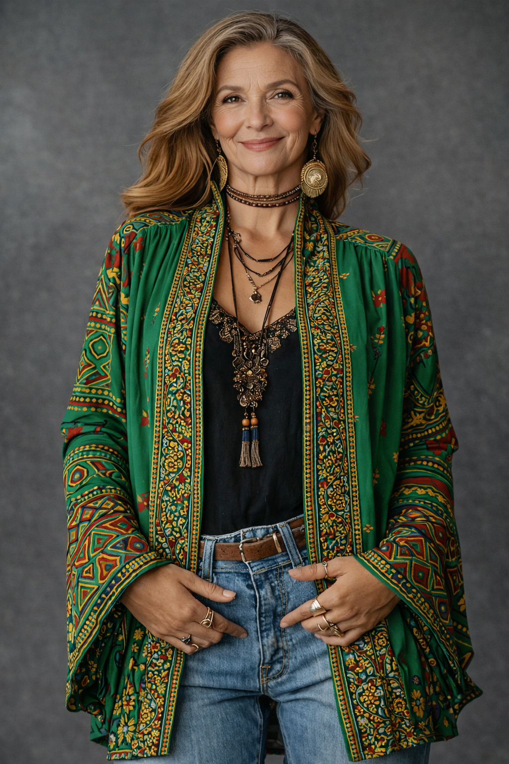 Women's Stylish Velvet-Touch Bohemian Cardigan with Intricate Patterns