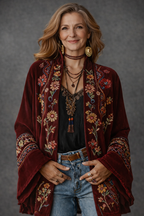 Women's Stylish Velvet-Touch Bohemian Cardigan with Intricate Patterns