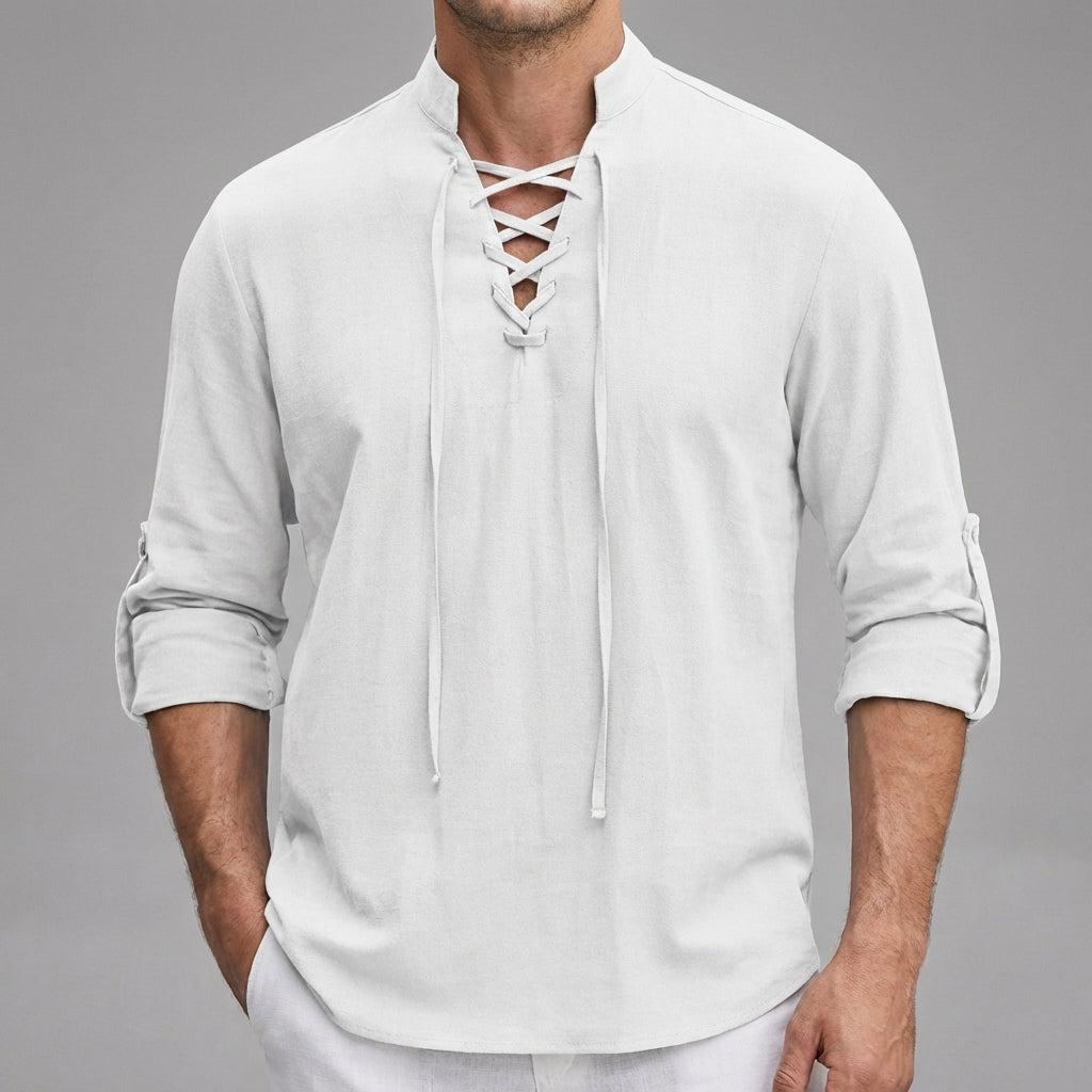 Men's Long Sleeve Collared Henley Shirt for Casual Wear