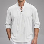 Men's Long Sleeve Collared Henley Shirt for Casual Wear
