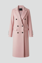 Lapel Collar Women's Long Coat with Double Button Closure and Side Pockets