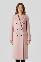 Lapel Collar Women's Long Coat with Double Button Closure and Side Pockets