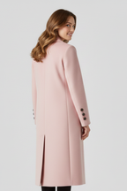 Lapel Collar Women's Long Coat with Double Button Closure and Side Pockets