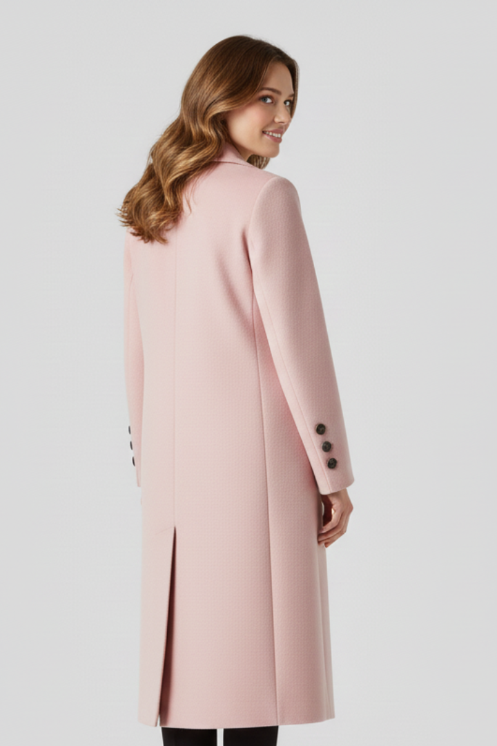 Lapel Collar Women's Long Coat with Double Button Closure and Side Pockets