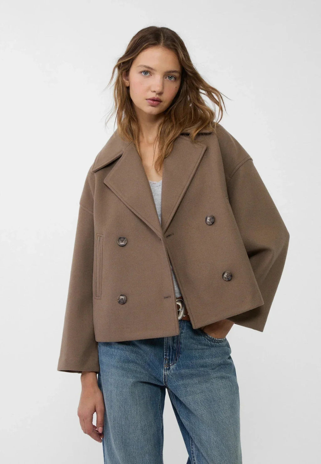 Cropped Oversized Double-Breasted Blazer for Women