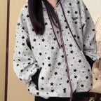 American-style Retro Streetwear Star-print Cardigan Hoodie