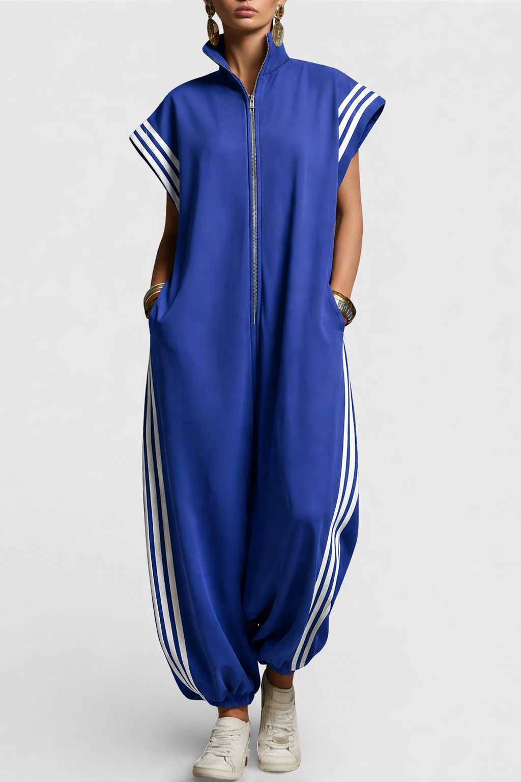 Women's Stylish Sleeveless Zip Neck Jumpsuit for Effortless Modern Elegance
