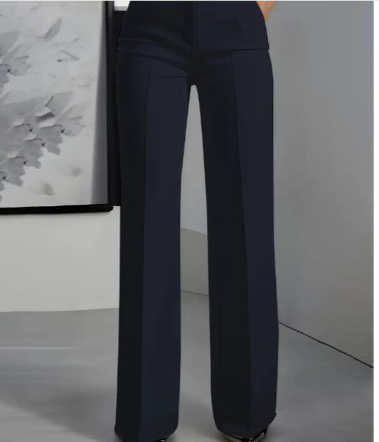 Luxe White High-Waist Wide Leg Minimalist Trousers