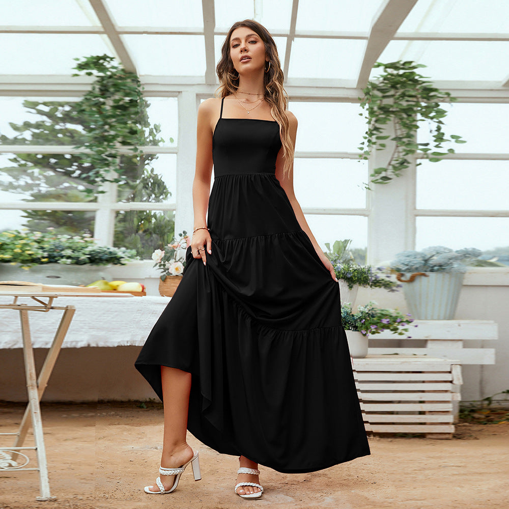 Solid Backless Long Dress