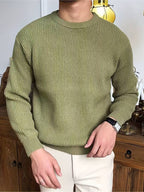 Men's Relaxed Fit Ribbed Crew Neck Long Sleeve Sweater