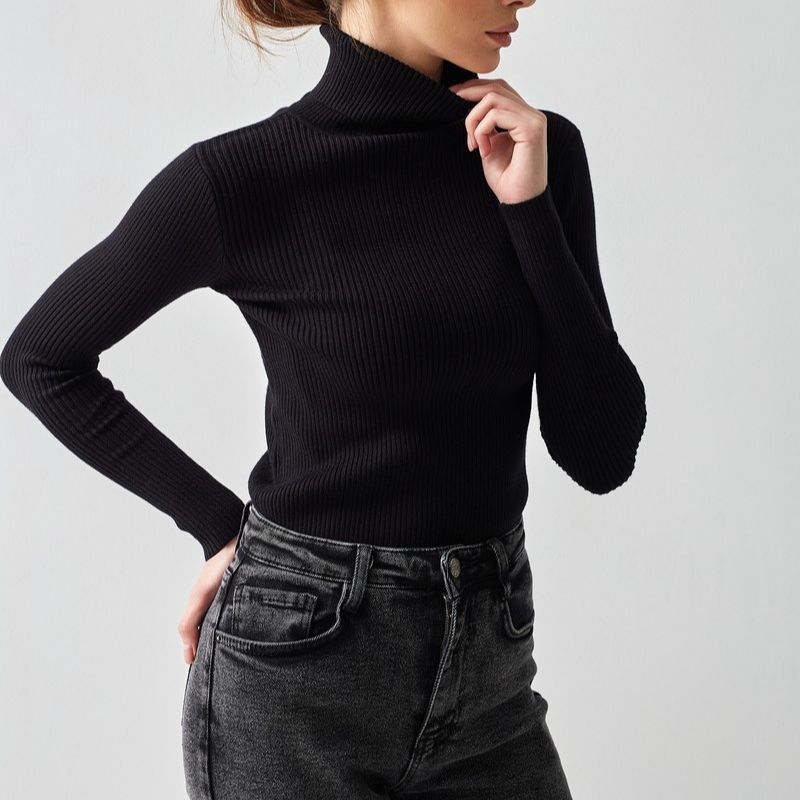 Women's Ribbed Turtleneck Knit Sweater - Slim Fit Long Sleeve Winter Pullover