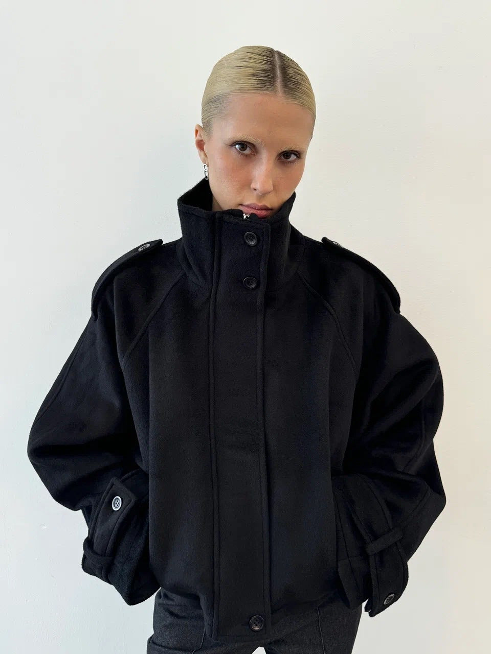 Women’s Short Wool-Blend Zip-Up Jacket