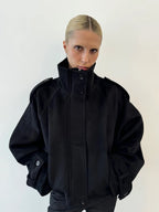 Women’s Short Wool-Blend Zip-Up Jacket