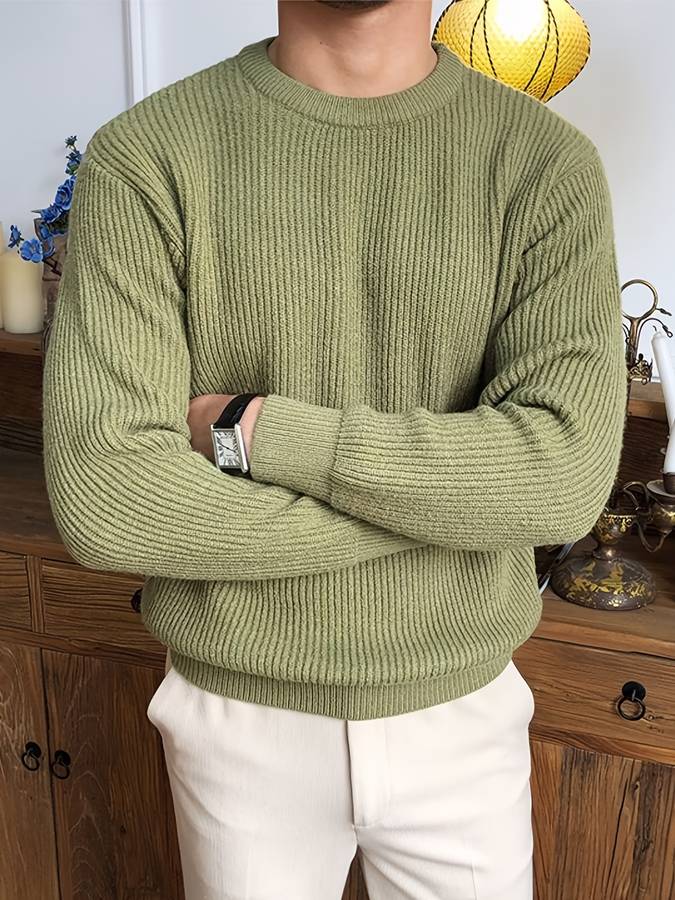Men's Relaxed Fit Ribbed Crew Neck Long Sleeve Sweater