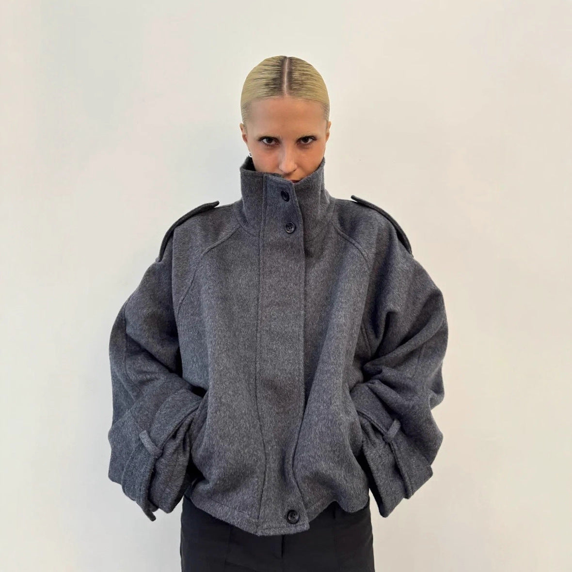 Women’s Short Wool-Blend Zip-Up Jacket