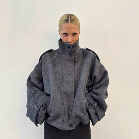 Women’s Short Wool-Blend Zip-Up Jacket