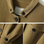 Women's Long Button-Front Jacket with Side Pockets and Relaxed Fit