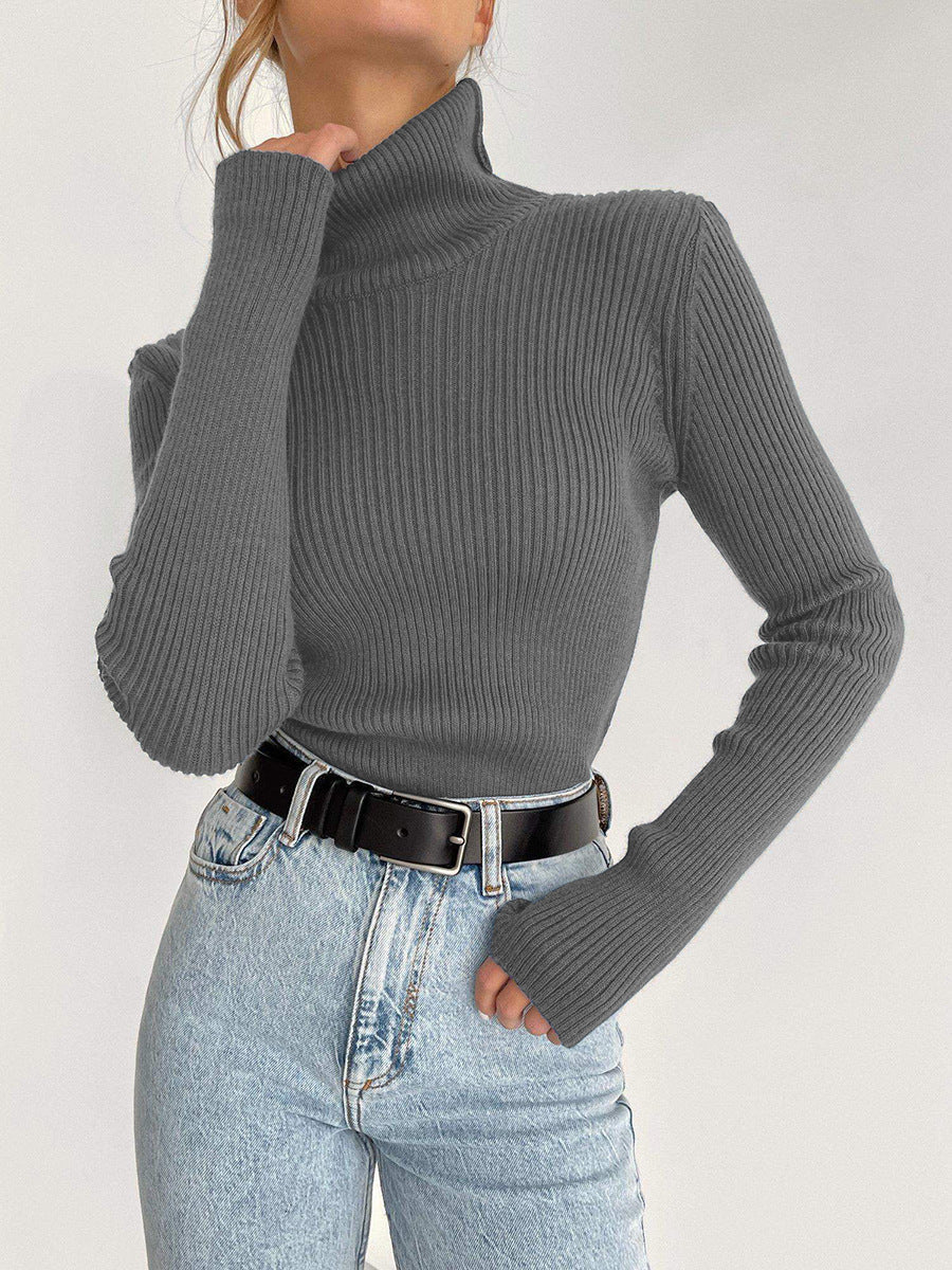 Women's Premium Ribbed Turtleneck Sweater - Slim Fit Long Sleeve Knit Pullover