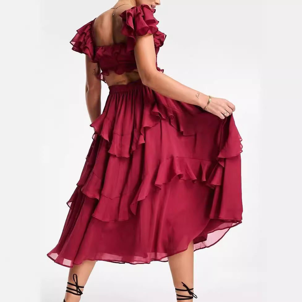 Short-sleeved ruffled summer dress