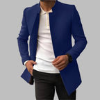 Men's Slim-Fit Open-Front Wool Coat Notched Collar Long Jacket