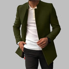 Men's Slim-Fit Open-Front Wool Coat Notched Collar Long Jacket