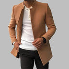 Men's Slim-Fit Open-Front Wool Coat Notched Collar Long Jacket