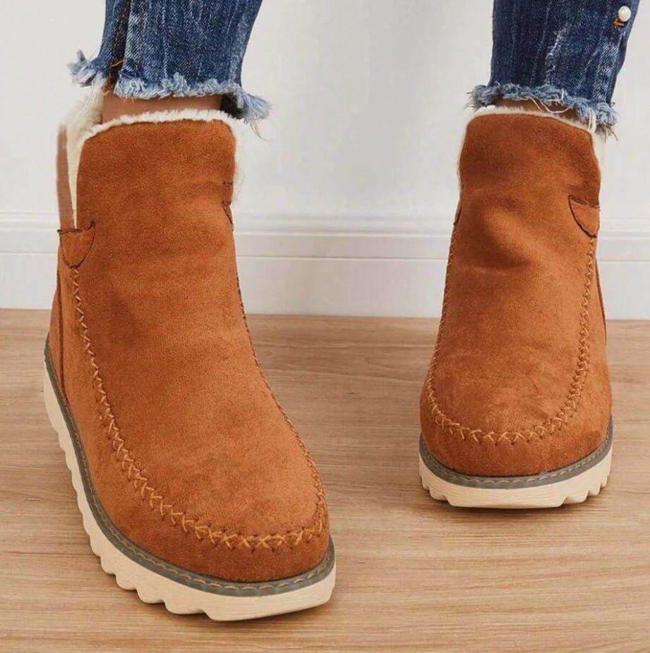 Ankle Platform Boots for Women with Pull-On Design and Front Stitch Detailing