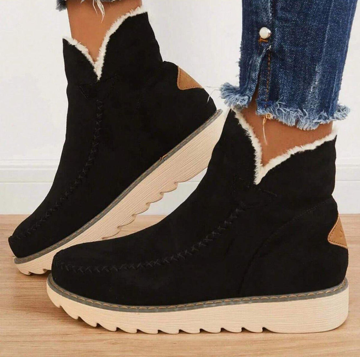Ankle Platform Boots for Women with Pull-On Design and Front Stitch Detailing