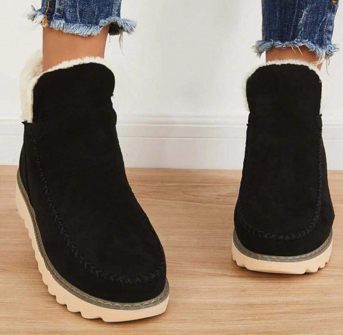 Ankle Platform Boots for Women with Pull-On Design and Front Stitch Detailing