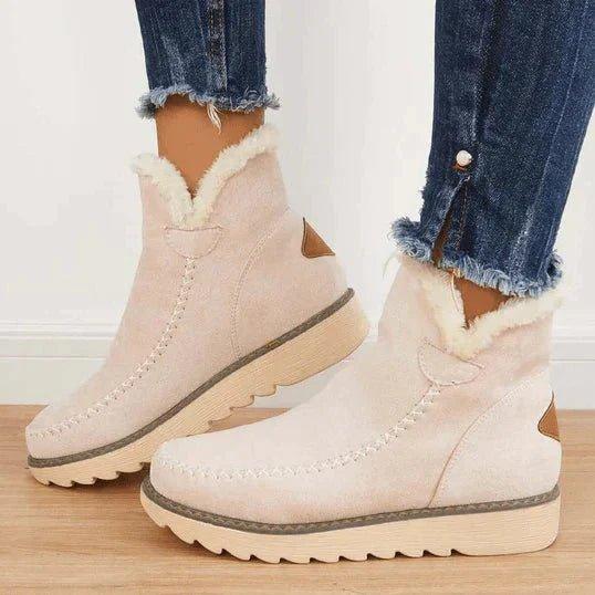 Ankle Platform Boots for Women with Pull-On Design and Front Stitch Detailing