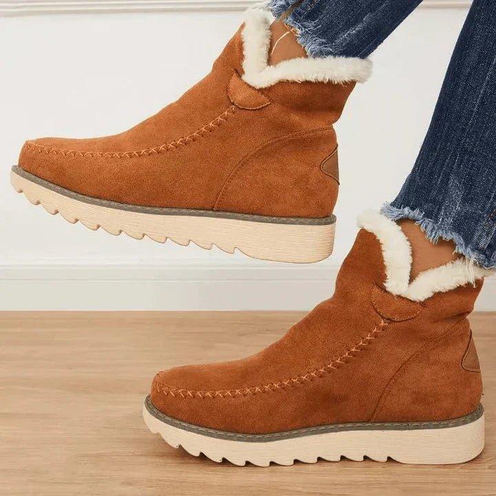 Ankle Platform Boots for Women with Pull-On Design and Front Stitch Detailing