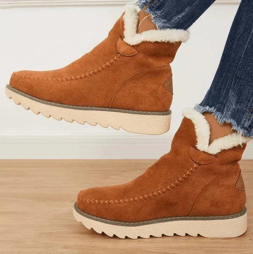 Ankle Platform Boots for Women with Pull-On Design and Front Stitch Detailing
