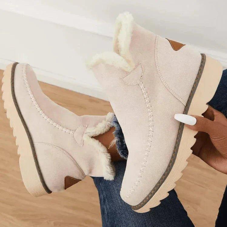 Ankle Platform Boots for Women with Pull-On Design and Front Stitch Detailing