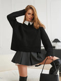 Relaxed Fit Ribbed Knit Crewneck Pullover Sweater