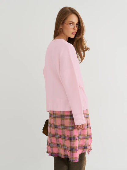 Relaxed Fit Ribbed Knit Crewneck Pullover Sweater