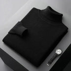 Men's Relaxed Fit Turtleneck Sweater with Fold-Over Collar and Long Sleeves