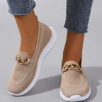 Women's Knit Slip-On Boat Shoes with Gold Chain Detail