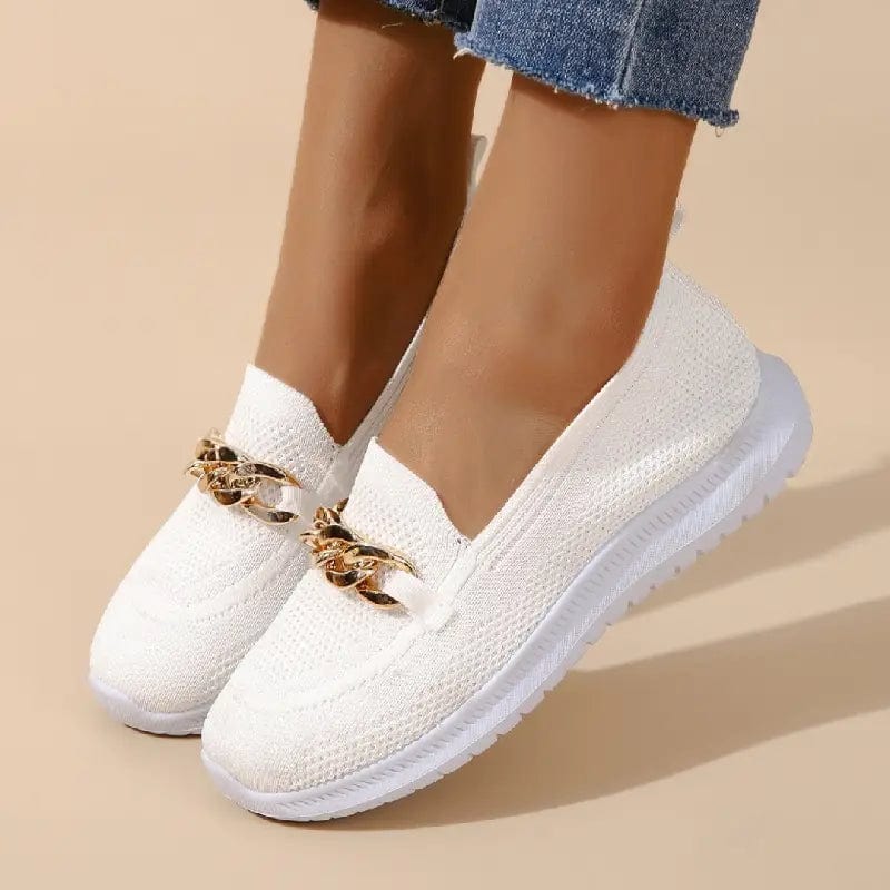 Women's Knit Slip-On Boat Shoes with Gold Chain Detail