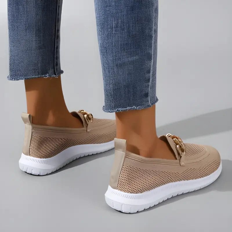 Women's Knit Slip-On Boat Shoes with Gold Chain Detail