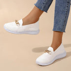 Women's Knit Slip-On Boat Shoes with Gold Chain Detail