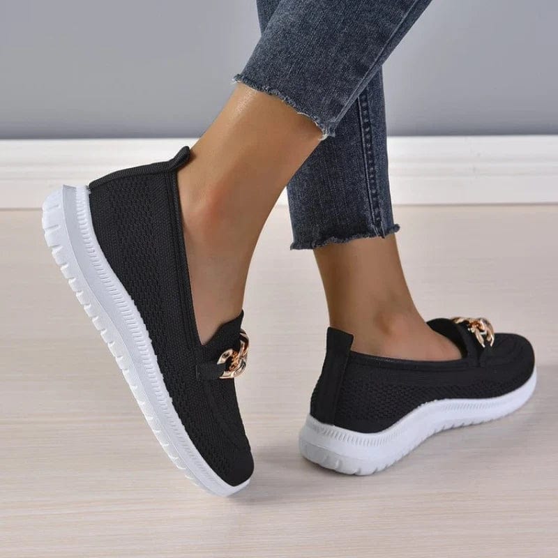 Women's Knit Slip-On Boat Shoes with Gold Chain Detail