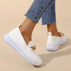 Women's Knit Slip-On Boat Shoes with Gold Chain Detail