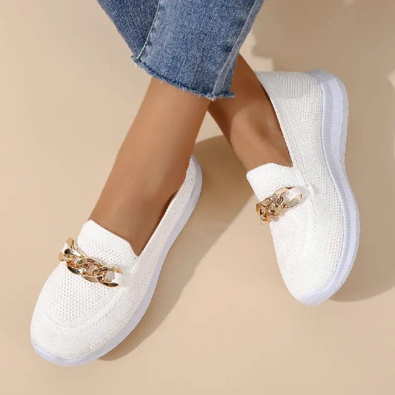 Women's Knit Slip-On Boat Shoes with Gold Chain Detail