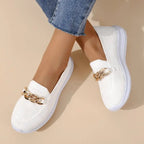 Women's Knit Slip-On Boat Shoes with Gold Chain Detail
