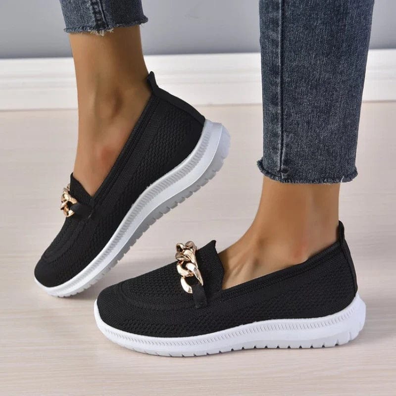 Women's Knit Slip-On Boat Shoes with Gold Chain Detail